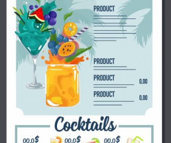 飲料功能表範本動態果汁裝飾。