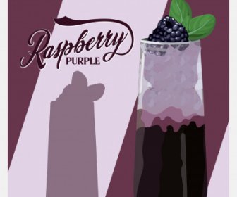 Minuman Poster Template Raspberry Sketsa Dekorasi Siluet Klasik