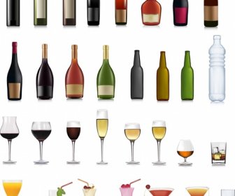 Bevande Progettare Elementi Bottiglie Bicchieri Icone Design Realistico