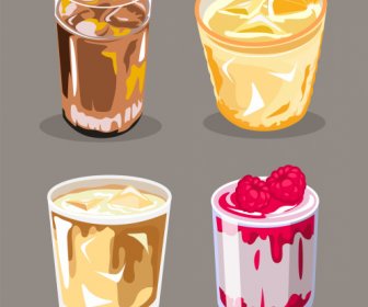 Bebidas Iconos Sabroso Boceto De Color Clásico