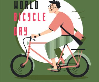 Día De La Bicicleta Banner Montando Hombre Boceto Personaje De Dibujos Animados