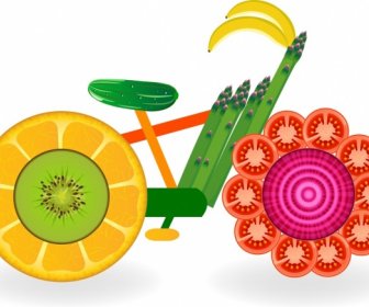 自行車圖標五顏六色的水果成分裝潢