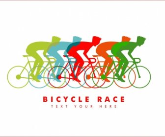 自転車レースのバナーのカラフルなシルエットのサイクリスト