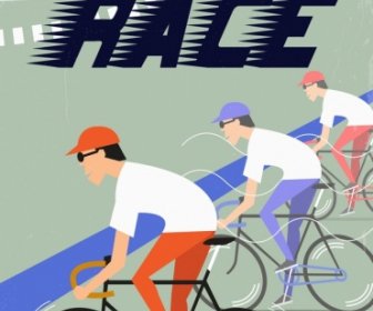 Vélo Course Bannière Cycliste Icônes Colorées Design Rétro