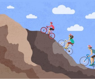 Bicycle Sports Theme Human Mount Icons Colored Cartoon
