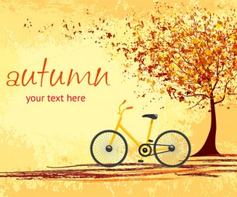 Bicycle Under Tree Root In Autumn Romantic Scene