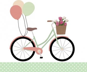 Bicycle With Balloons Realistic Vector In Romantic Style