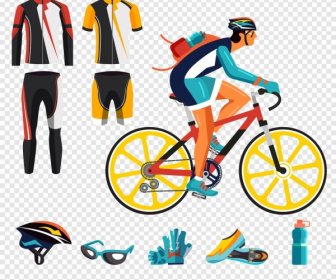Bicycling Sports Design Elements Clothes Tools Bicyclist Icons