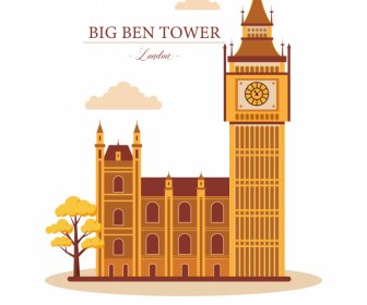 Grande Ben Torre De Publicidade Banner Elegante Esboço Clássico Plano