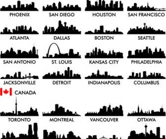Big Cities Silhouette Set Vector