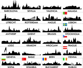 Big Cities Silhouette Set Vector