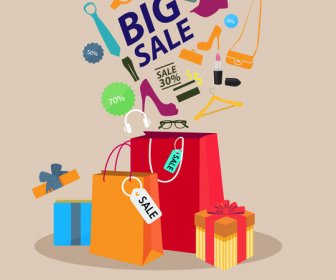Big Sale Poster Design With Bags And Goods