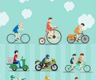 Ilustrasi Vektor Sepeda Dan Sepeda Motor Dengan Berbagai Gaya