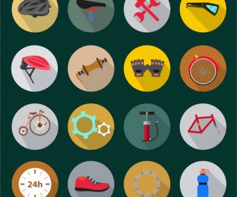 Biking Tools Icons Illustration In Circle Style