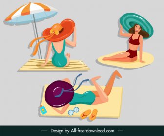 Bikini Ragazze Icone Colorato Cartone Animato Schizzo
