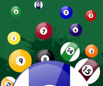 Billiards Championship Banner Shiny Colored Balls Grunge Backdrop