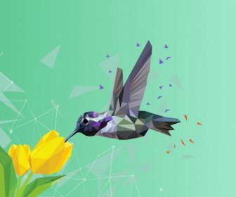 Latar Belakang Burung Dan Bunga Berwarna Poligon Dekorasi