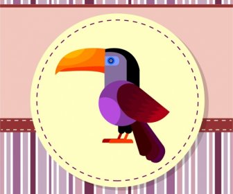 Bird Background Badge Colorful Parrot Decoration Cartoon Style