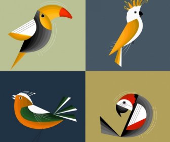 Uccello Pappagallo Passero Icone Colorate Classico Sfondo