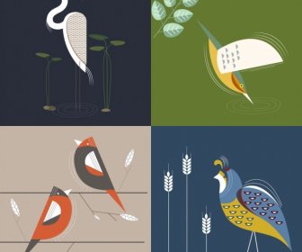 Latar Belakang Burung Set Dekorasi Klasik Datar