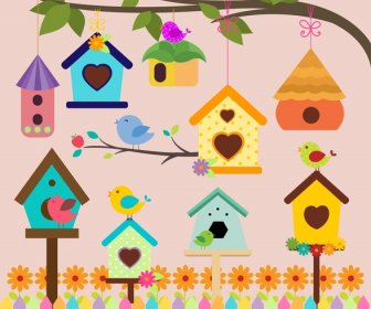 Bird Houses Decoration Background With Colorful Style