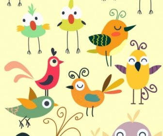 Bird Icons Collection Cute Colored Design