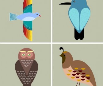 Uccelli Accumulazione Delle Icone Di Vari Tipi Di Colorati Piatti