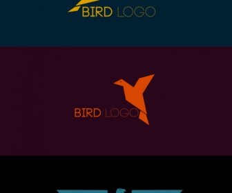 Bird Logo Sets Dark Colored Flat Design