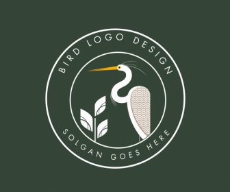 Burung Logotype Stork Sketsa Datar Klasik