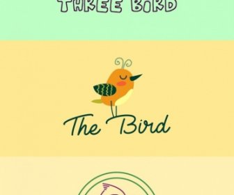Bird Logotypes Colored Cartoon Sketch