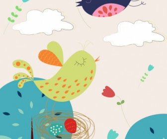птица гнезда Рисунок цветными мультфильм стиле