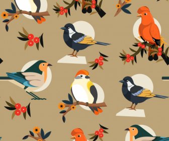 Bird Species Pattern Colorful Classic Repeating Design