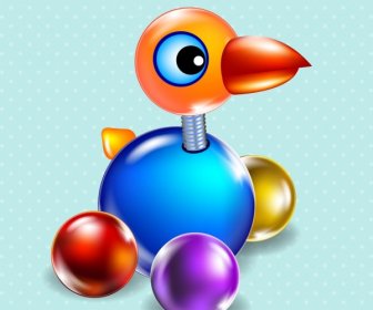 Uccello Giocattolo Icona 3d Design Multicolore Luccicante