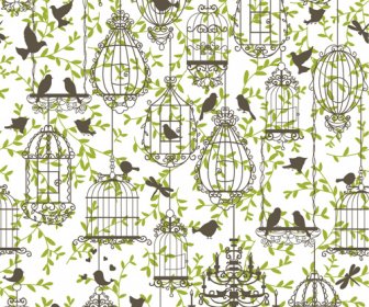 Birdcages And Birds Seamless Pattern Vector