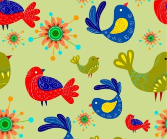 Uccelli E Fiori Colorati Schema Classico Design