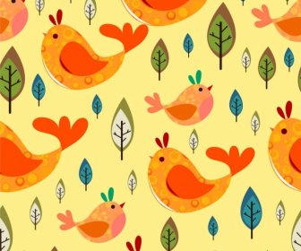Uccelli E Foglie Colorate A Ripetere Il Design Pattern