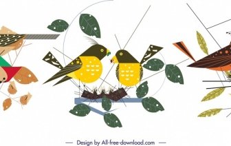 Pássaros Animais Espécies ícones Coloridos Design Clássico