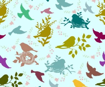 Farbenfrohe Silhouette Hintergrunddekoration Vögel