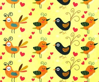 Birds Background Multicolored Cartoon Repeating Style