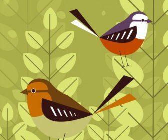Chim Nền Sparrow Biểu Tượng Trang Trí Căn Hộ Nhiều Màu