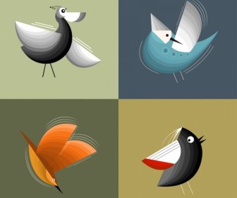 Birds Background Templates Colorful Classical Flat Design