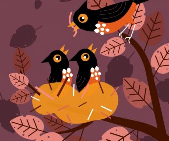 Familiärer Hintergrund Vögel Gefärbt Cartoon-design
