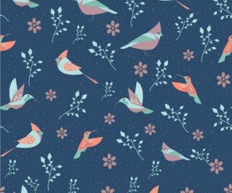 Birds Flowers Pattern Colored Repeating Style