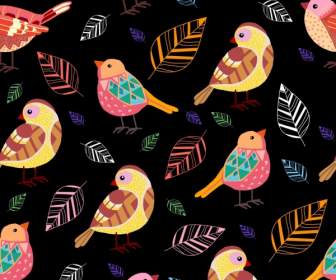 Birds Leaves Background Colorful Repeating Design