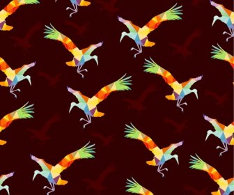 Uccelli, Schema Ripetuto Disegno Colorato Stile Poligonale