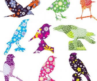 Ilustración De Silhouetees De Aves Con Fondo Floral