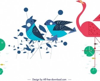 Pássaros Espécies ícones Cegonha Pardal Flamingo Símbolos
