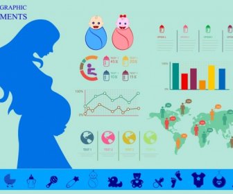 Birth Giving Infographic Human Charts Globe Map Icons