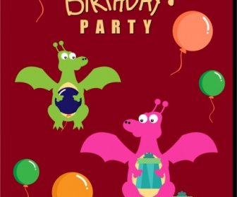 Birthday Background Cute Dragon Colorful Balloons Icons Decoration