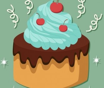 생일 배너 크림 케이크 과일 아이콘 장식
